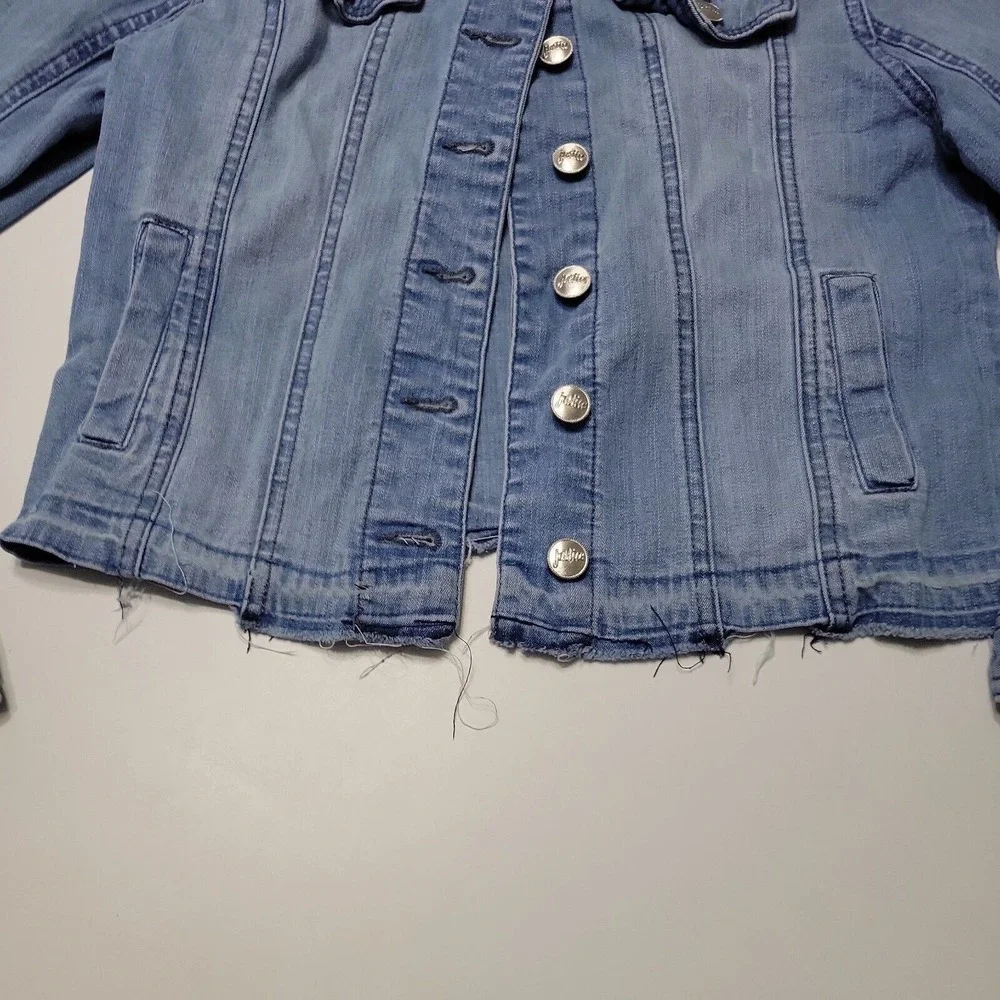 Justice Jean Jacket Girls 12 14 Blue Buttons Flap Pockets Collared Stretch Denim